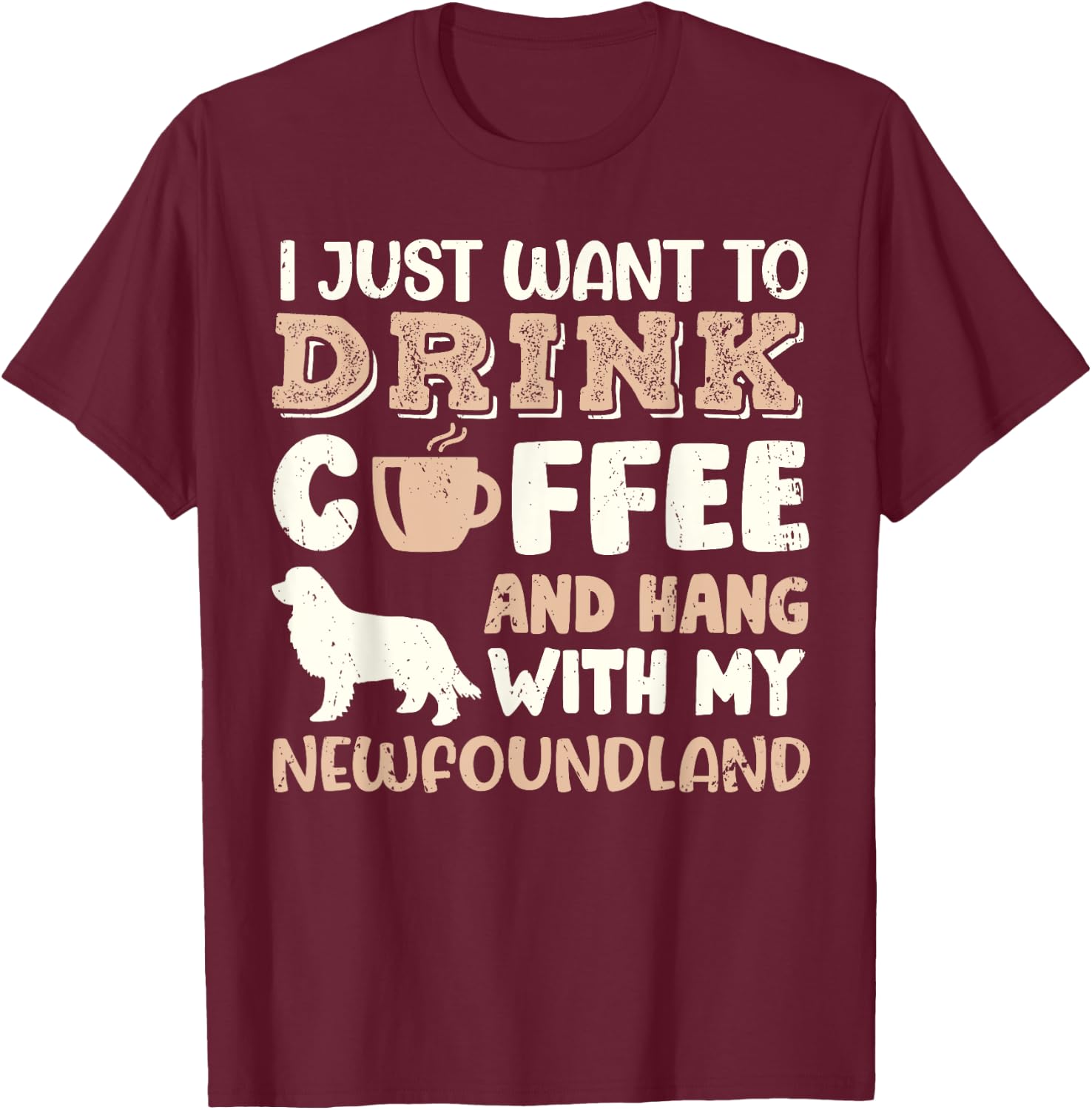 Funny Newfoundland Drink Coffee Hand With Dog Mom Gift Men Women Girls Kids T-Shirt - T-Shirt | Maroon