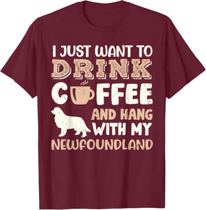 Funny Newfoundland Drink Coffee Hand With Dog Mom Gift Men Women Girls Kids T-Shirt - T-Shirt | Maroon