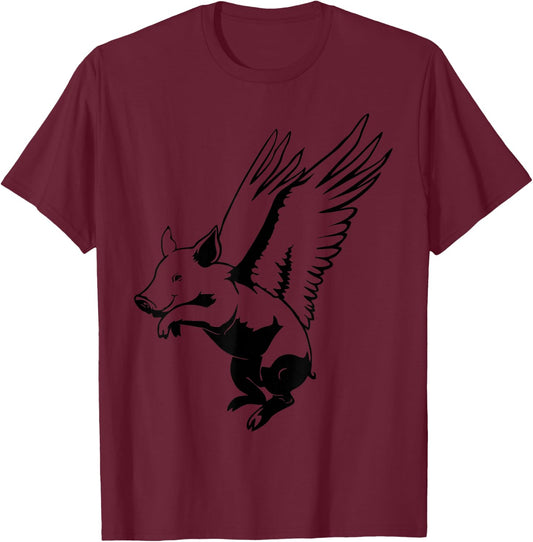 Flying Pig with Wings Fly Pig Lovers T-Shirt - T-Shirt | Maroon