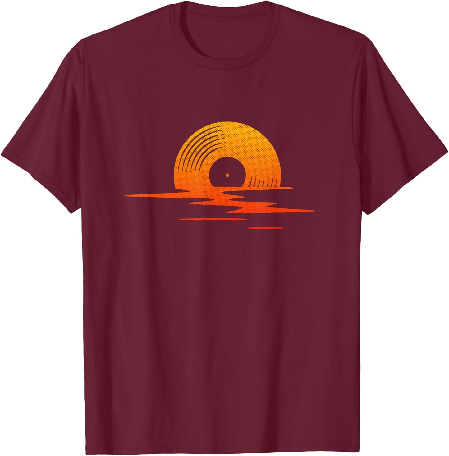 Vinyl Sunset Analog Record Player DJ Nerd Synthesizer T-Shirt - T-Shirt | Maroon
