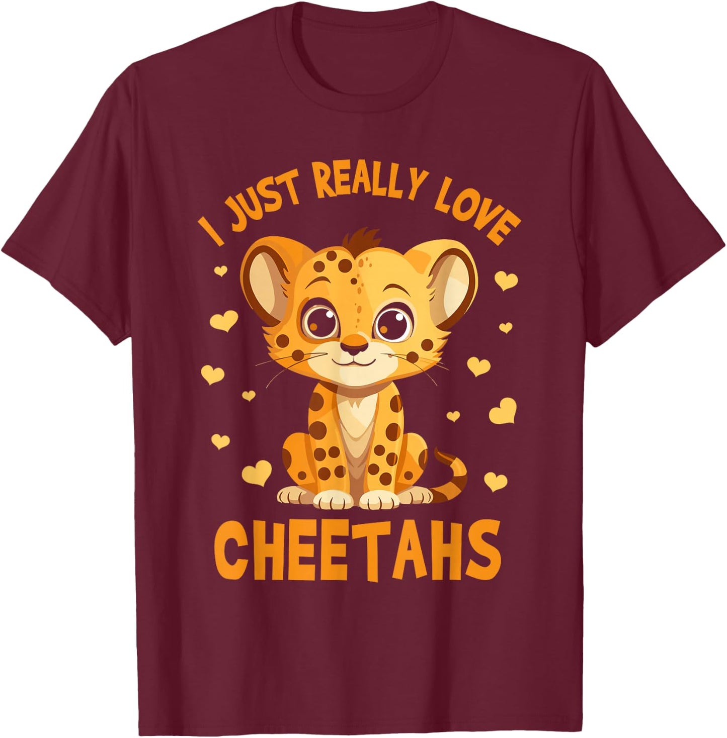 Kids Leopard Cheetah I Just Really Love Cheetahs T-Shirt - T-Shirt | Maroon