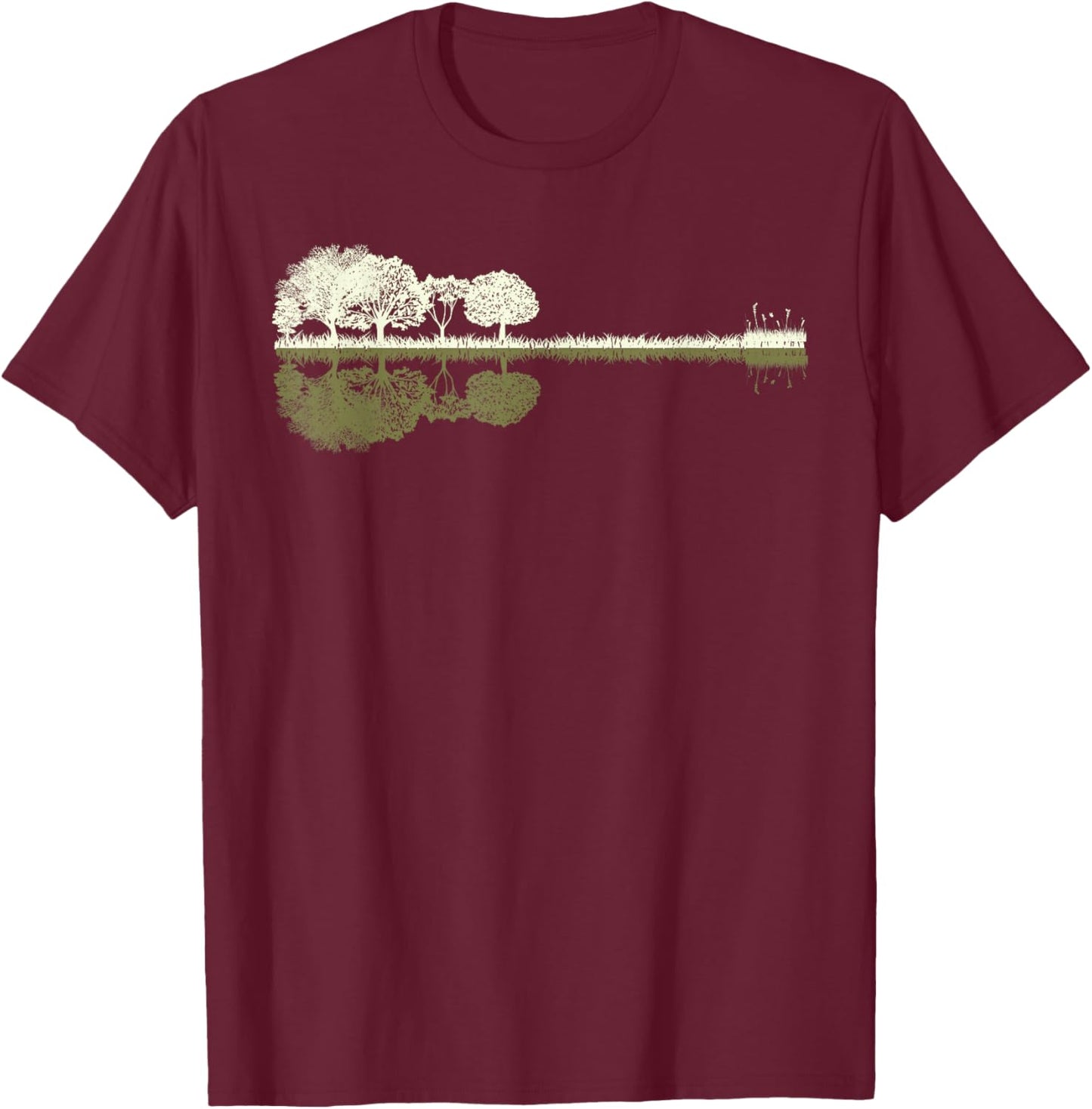 Nature Guitar - Musician - Rock - Acoustic Guitar Forest , Black T-Shirt - T-Shirt | Maroon