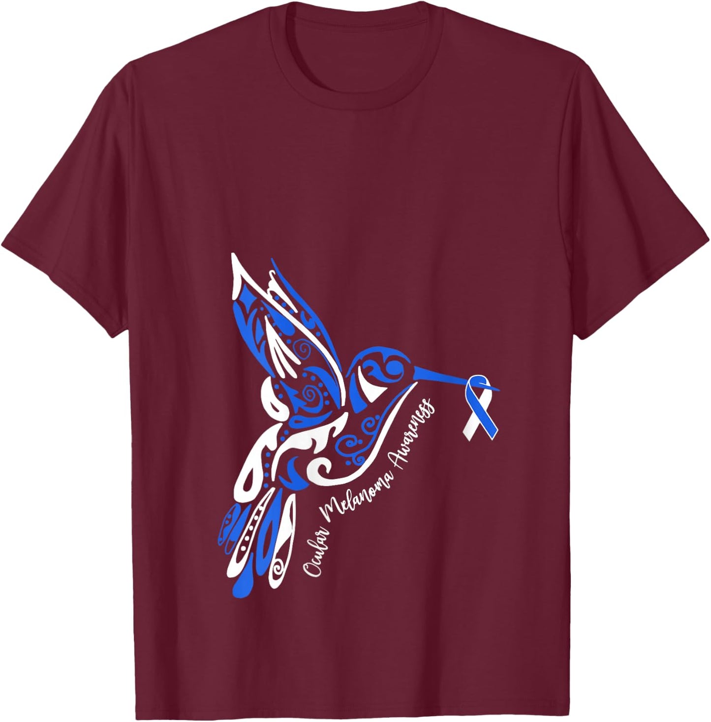 Ocular Melanoma Awareness Eye Cancer Hummingbird Ribbon V-Neck T-Shirt - T-Shirt | Maroon
