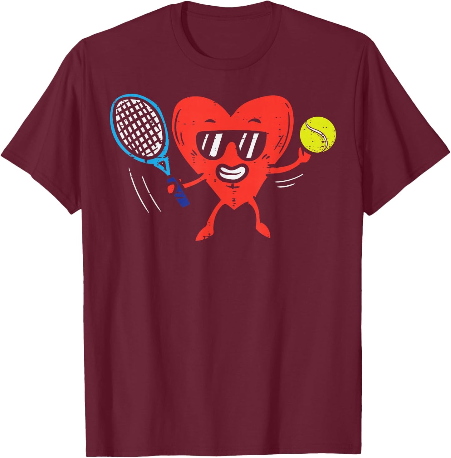 Heart Playing Tennis Cute Valentines Day Love Sports Player T-Shirt - T-Shirt | Maroon