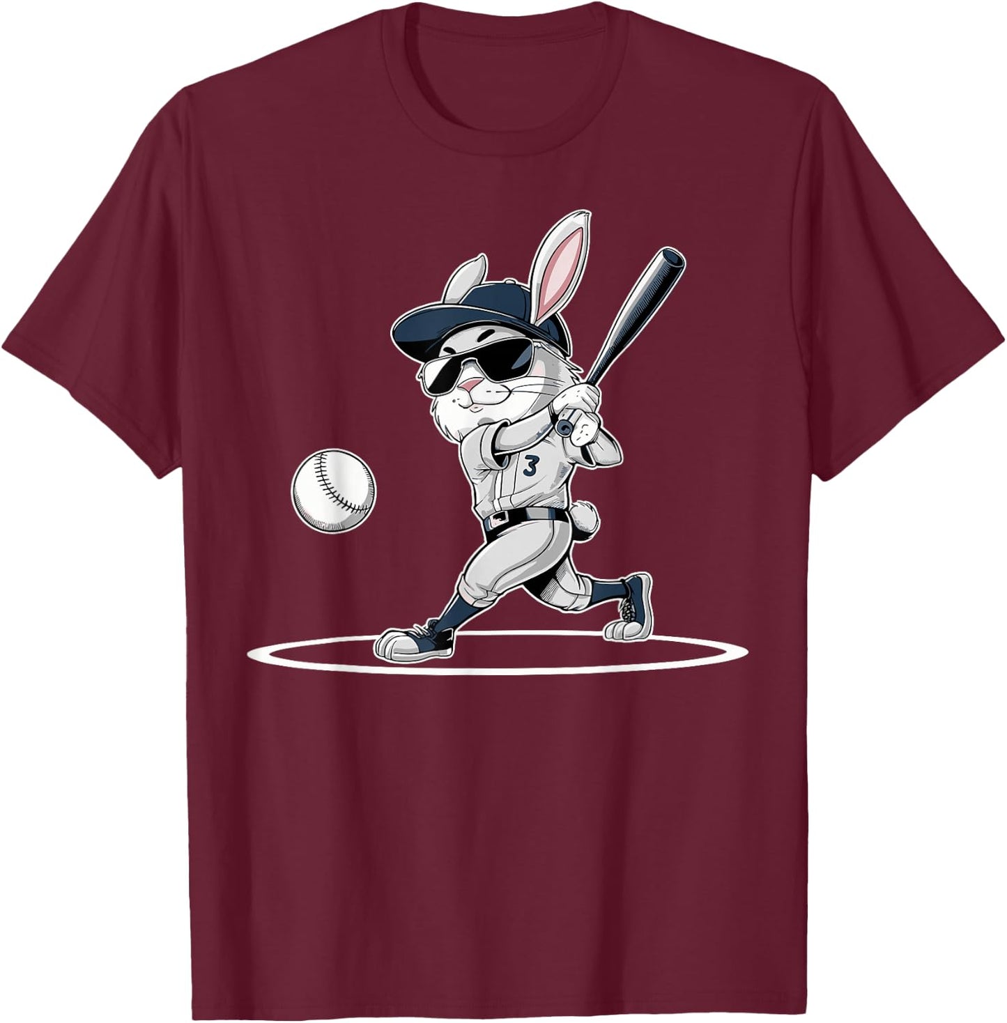 Happy Easter Bunny Playing Baseball Easter Sport Boys Player T-Shirt - T-Shirt | Maroon