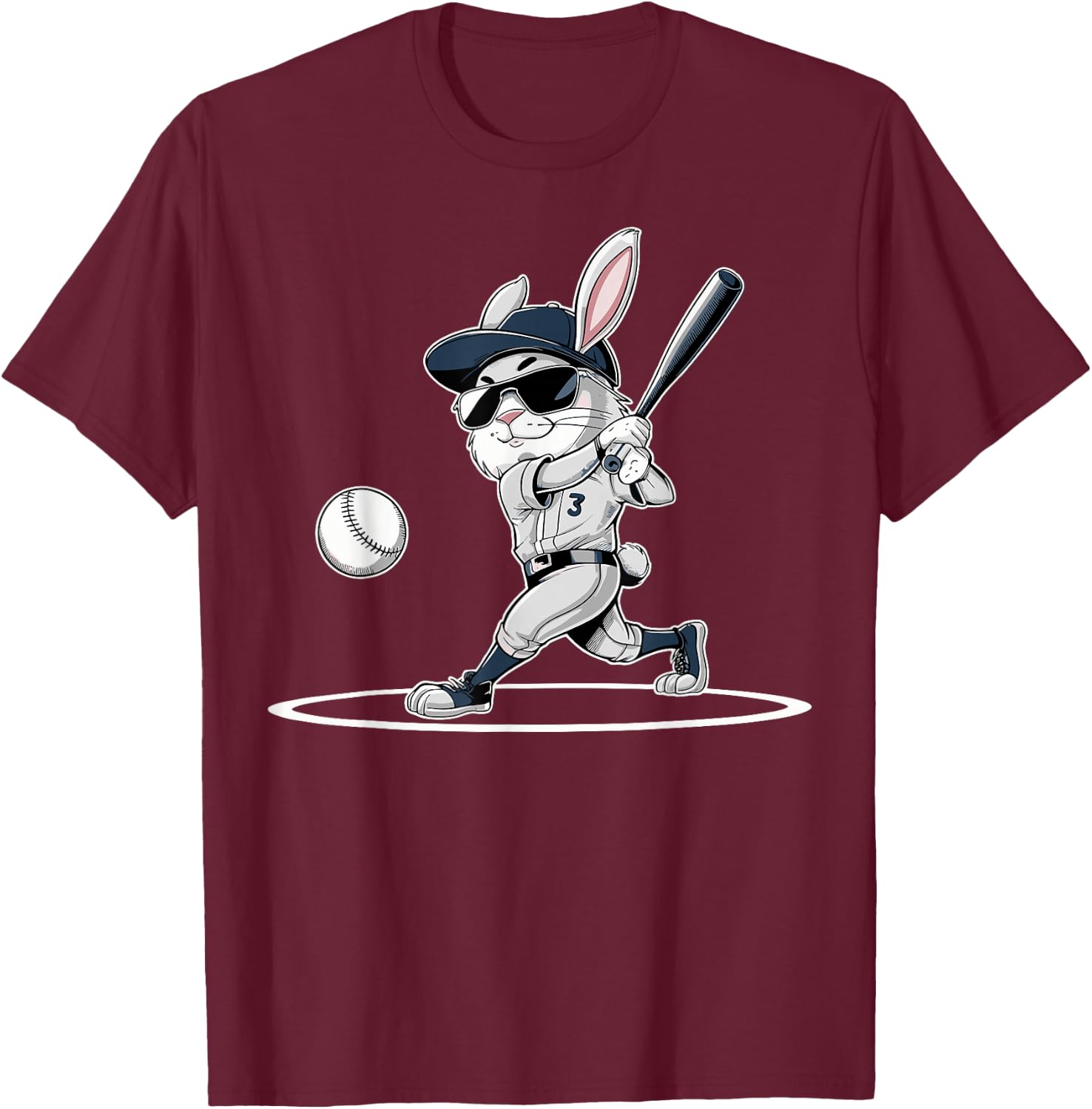 Happy Easter Bunny Playing Baseball Easter Sport Boys Player T-Shirt - T-Shirt | Maroon
