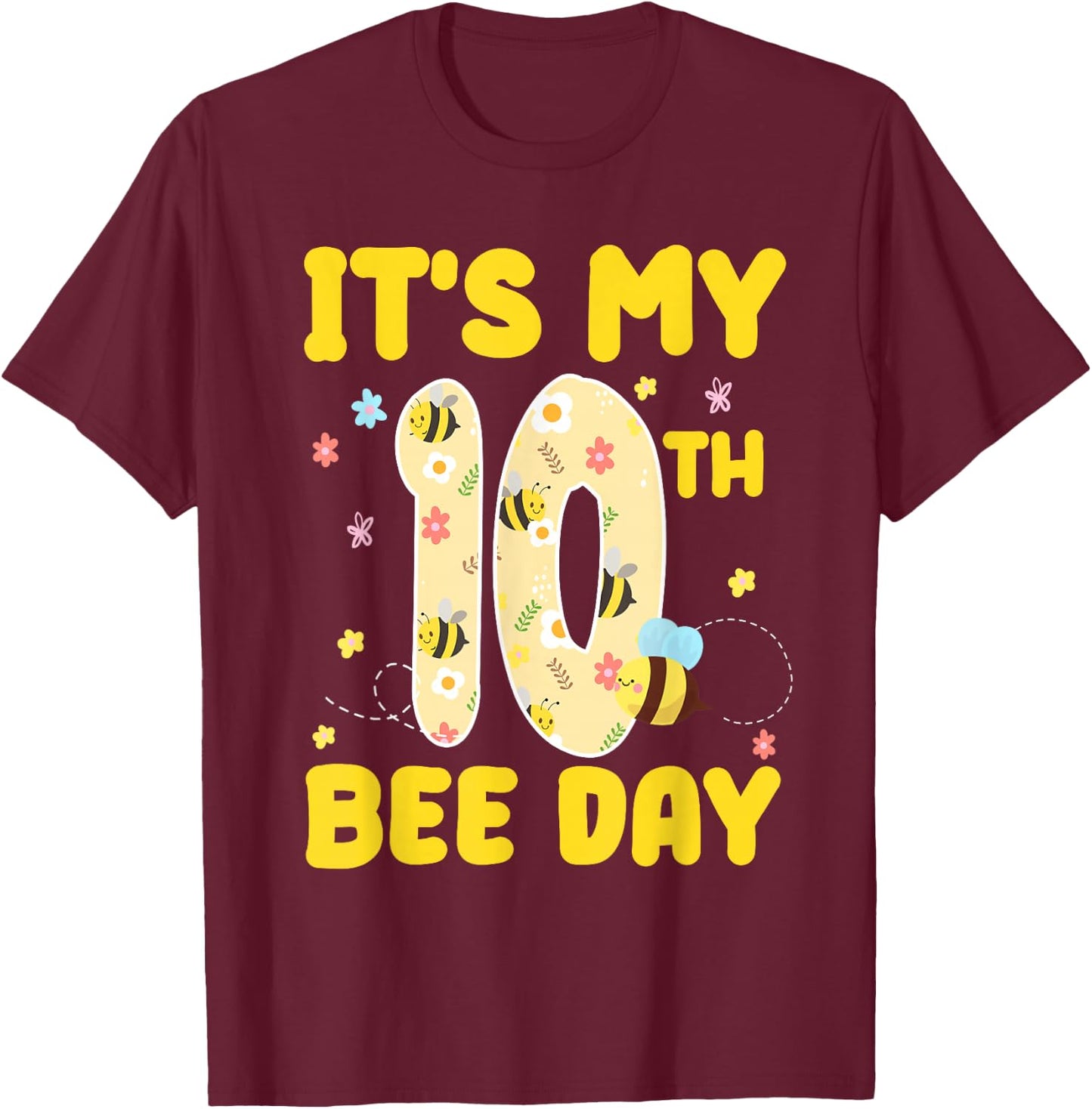 Kids It's My 10th Bee Day 10 Years Old Birthday Bee Party T-Shirt - T-Shirt | Maroon