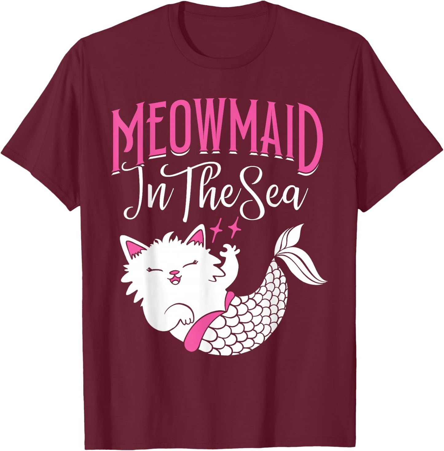 Mercat Meowmaid in the Sea Mermaid Cat T-Shirt - T-Shirt | Maroon