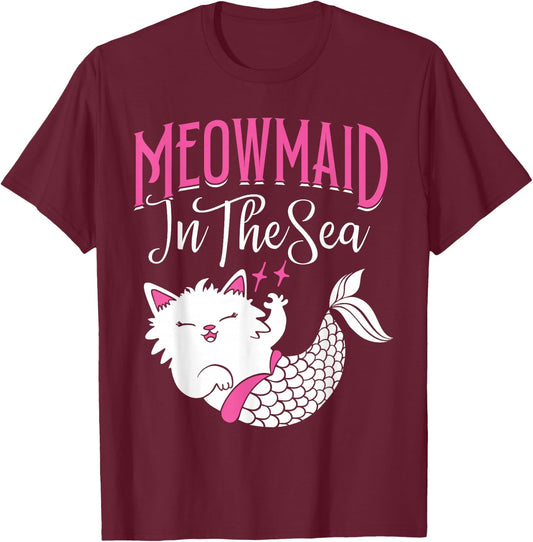 Mercat Meowmaid in the Sea Mermaid Cat T-Shirt - T-Shirt | Maroon