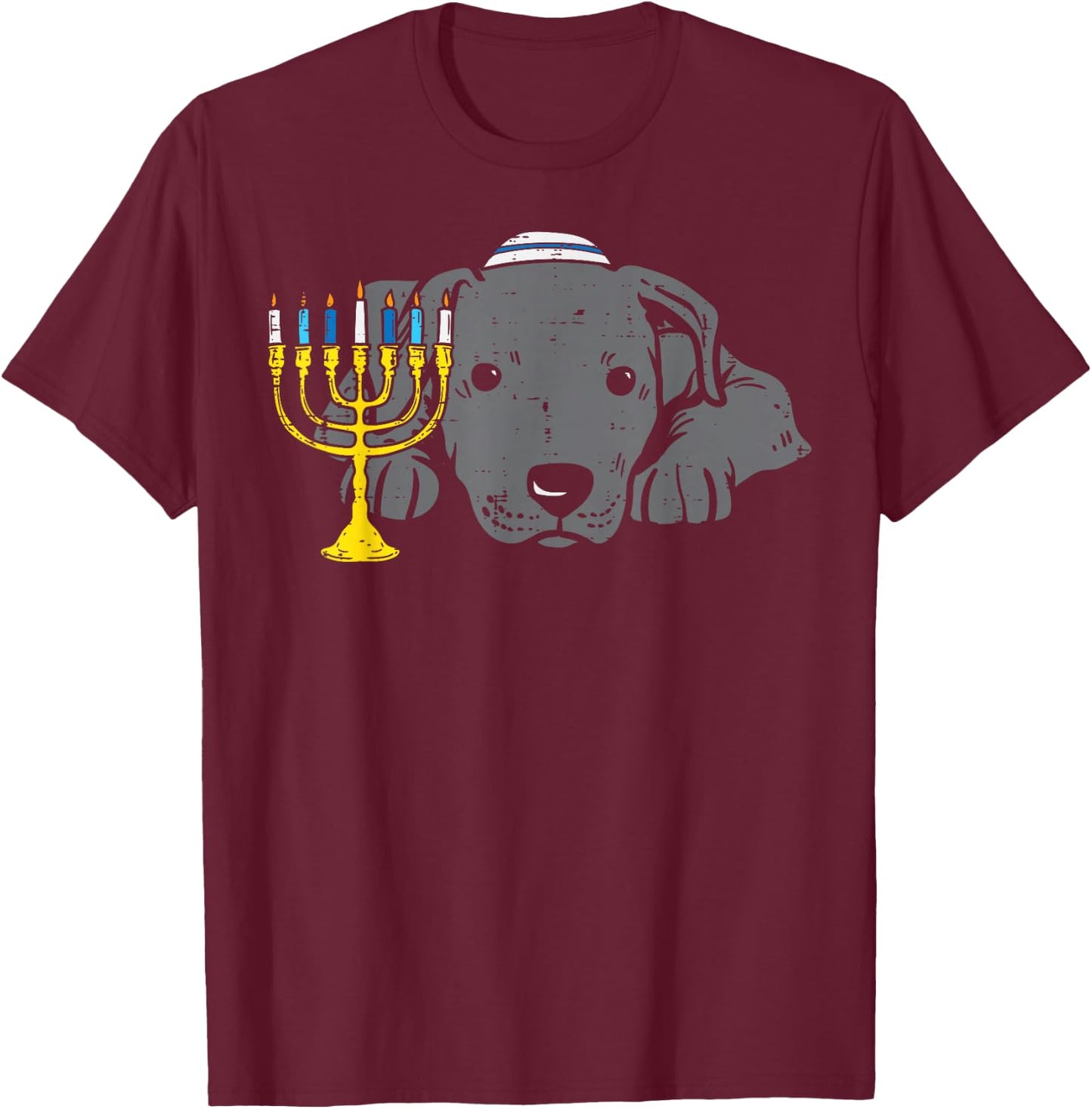 Jewish Pitbull Dog Menorah Hanukkah Pajamas Chanukah PJs T-Shirt - T-Shirt | Maroon
