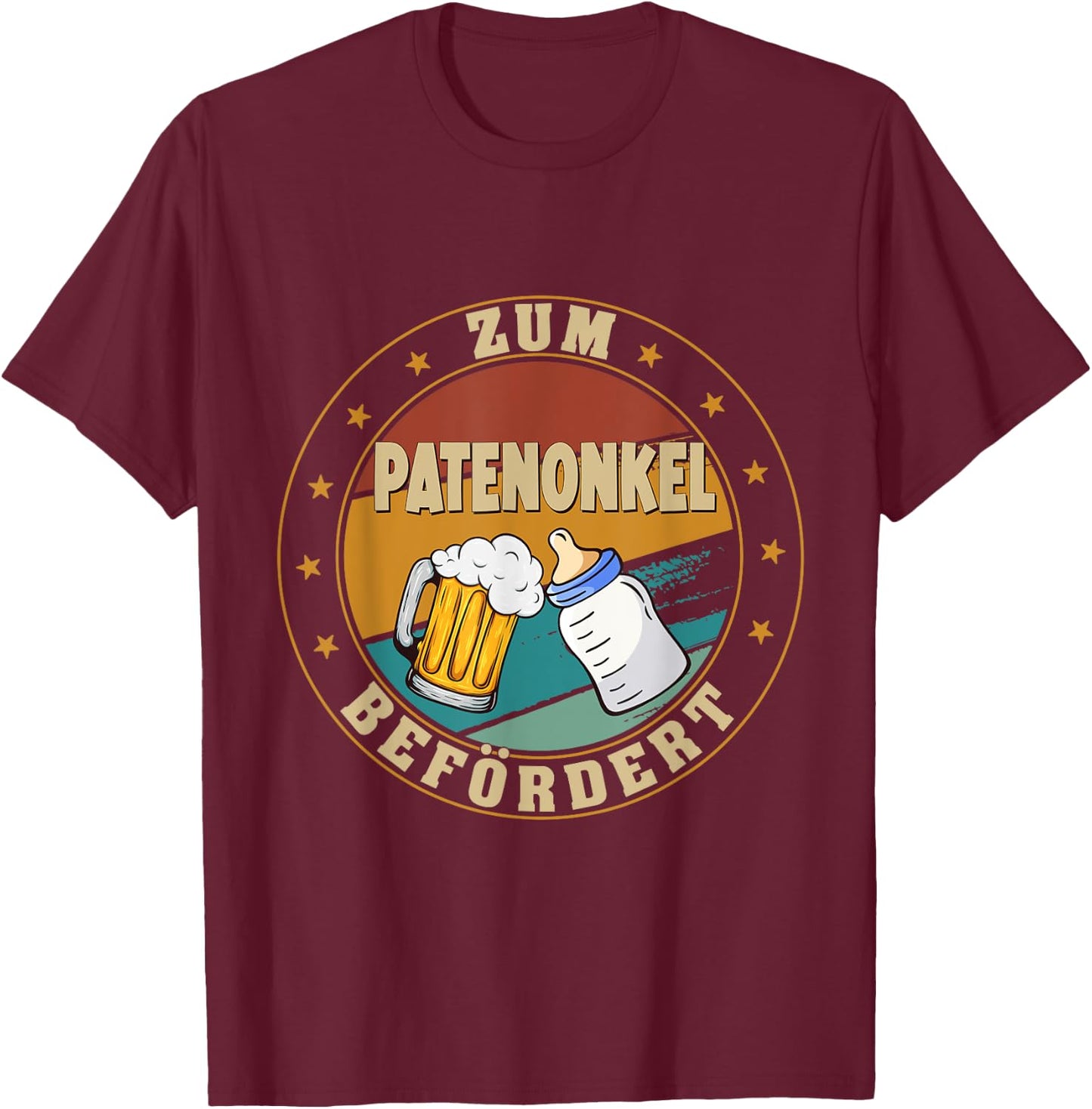 Men's with German Text "Zum Patenonkel beförder" [German Language], black, s T-Shirt - T-Shirt | Maroon