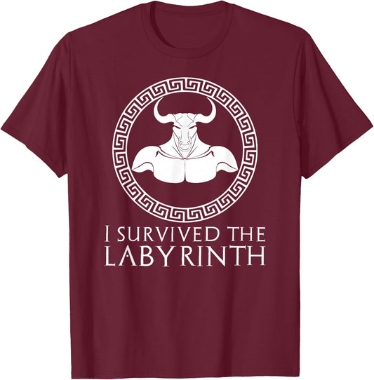 Minotaure - Mythologie Grecque Amusante - I Survived The Labyrinth T-Shirt - T-Shirt | Maroon