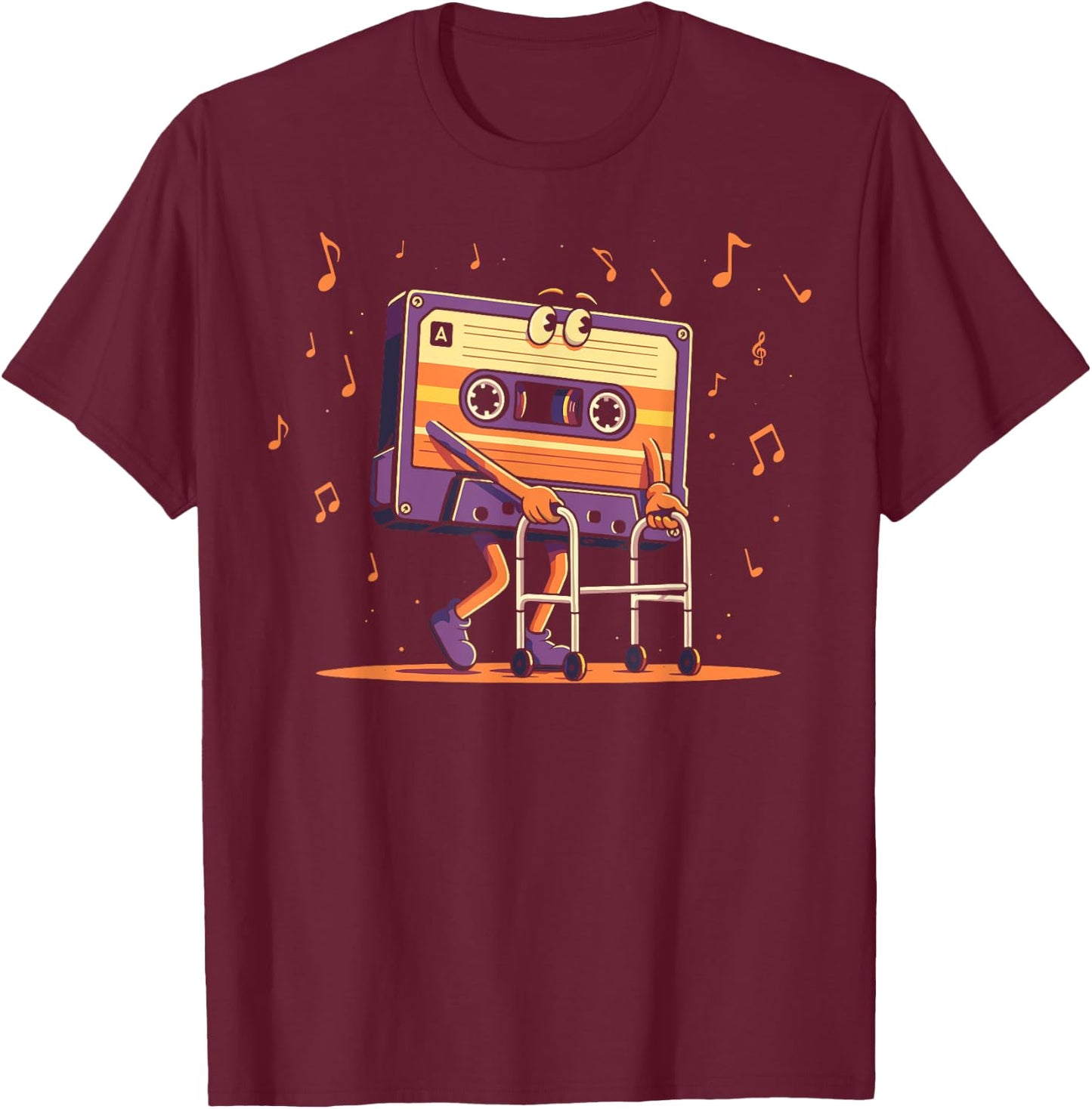 Colorful Cassette Tape with Walker Funny Music Lover T-Shirt - T-Shirt | Maroon