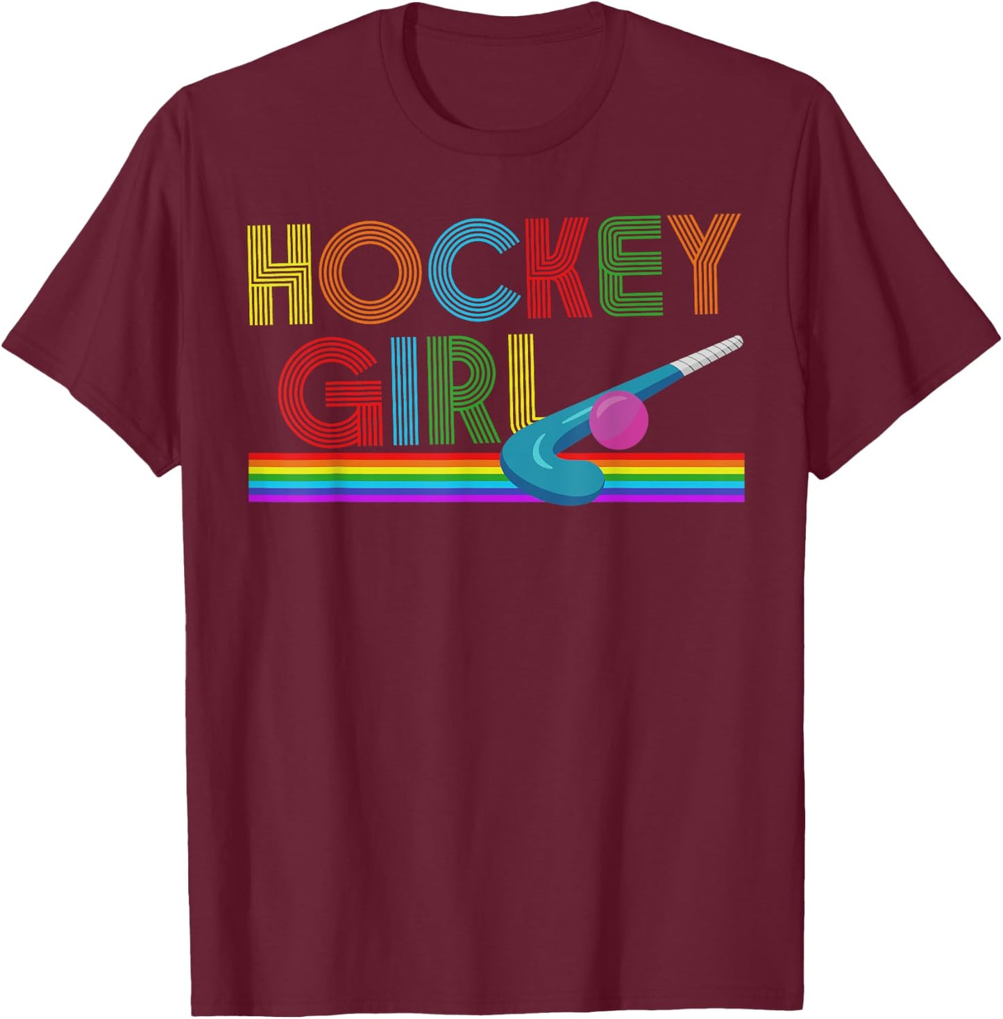 I Love Field Hockey Player HD0 Feldhockey Retro Hockey Girl , Damen, Mädchen, Kurzarm, , Schwarz, Multicolored, S T-Shirt - T-Shirt | Maroon