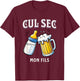 Funny Gift Dad Birth Baby Son Baby Bottle & Beer , Black, S T-Shirt - T-Shirt | Maroon