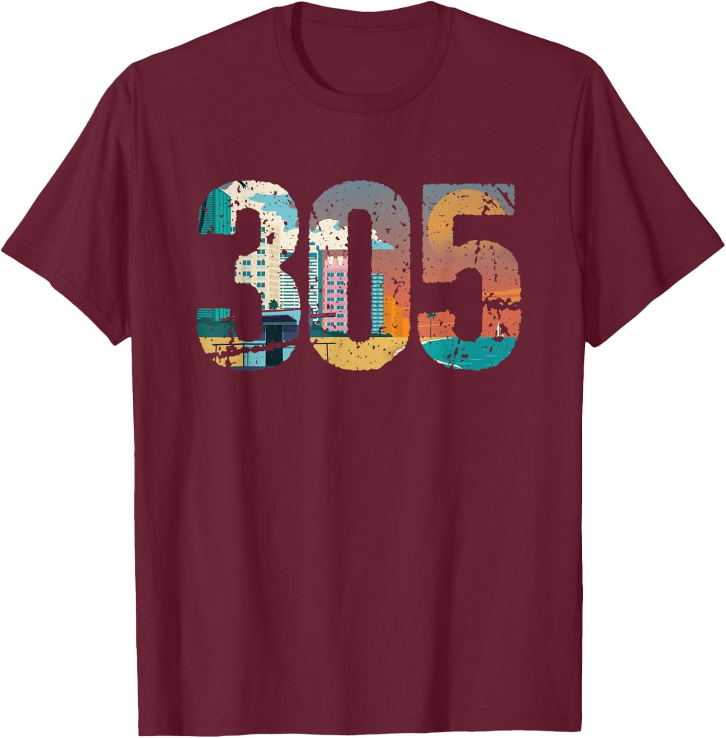305 Dade County Miami T-Shirt - T-Shirt | Maroon