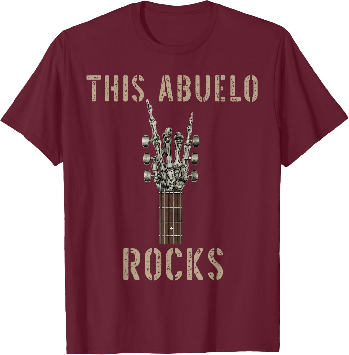 This Abuelo Rocks Skeleton Hand Rock Music Band Guitar T-Shirt - T-Shirt | Maroon