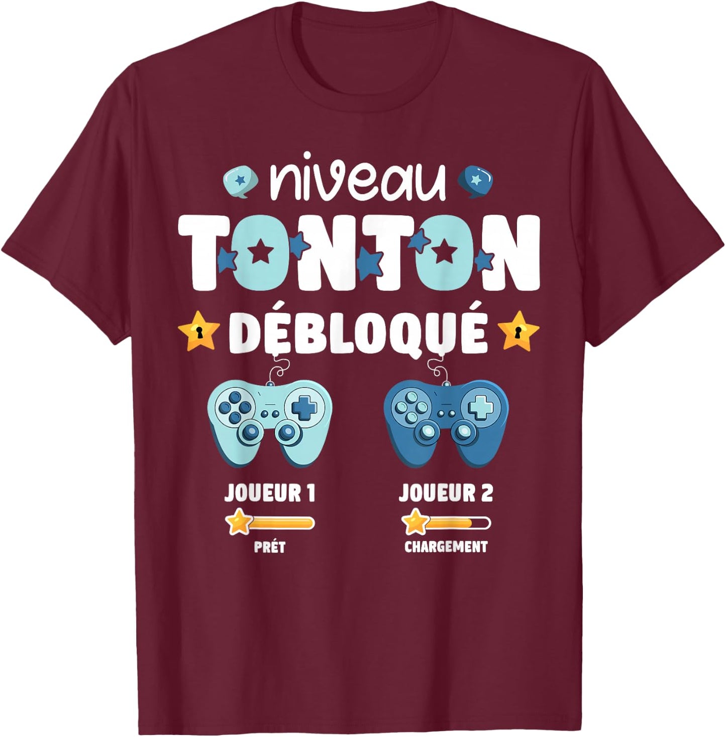 Unlocked Tonton Level Announcement Pregnancy Tonton Geek , Black, S T-Shirt - T-Shirt | Maroon