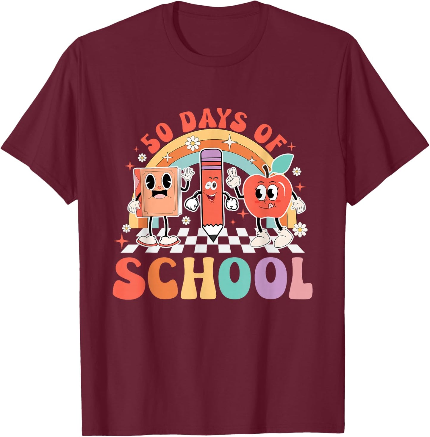 Retro 50 Days Of School Happy 50th Day Of School T-Shirt - T-Shirt | Maroon