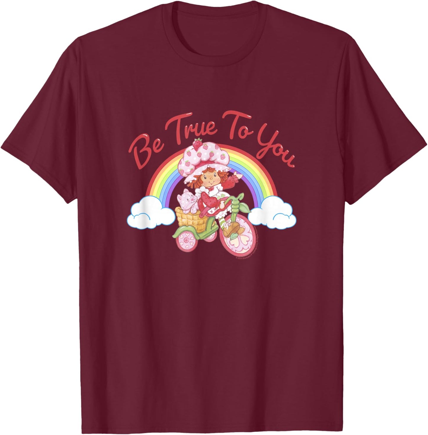 Strawberry Shortcake Be True to You Vintage Rainbow Bike T-Shirt - T-Shirt | Maroon
