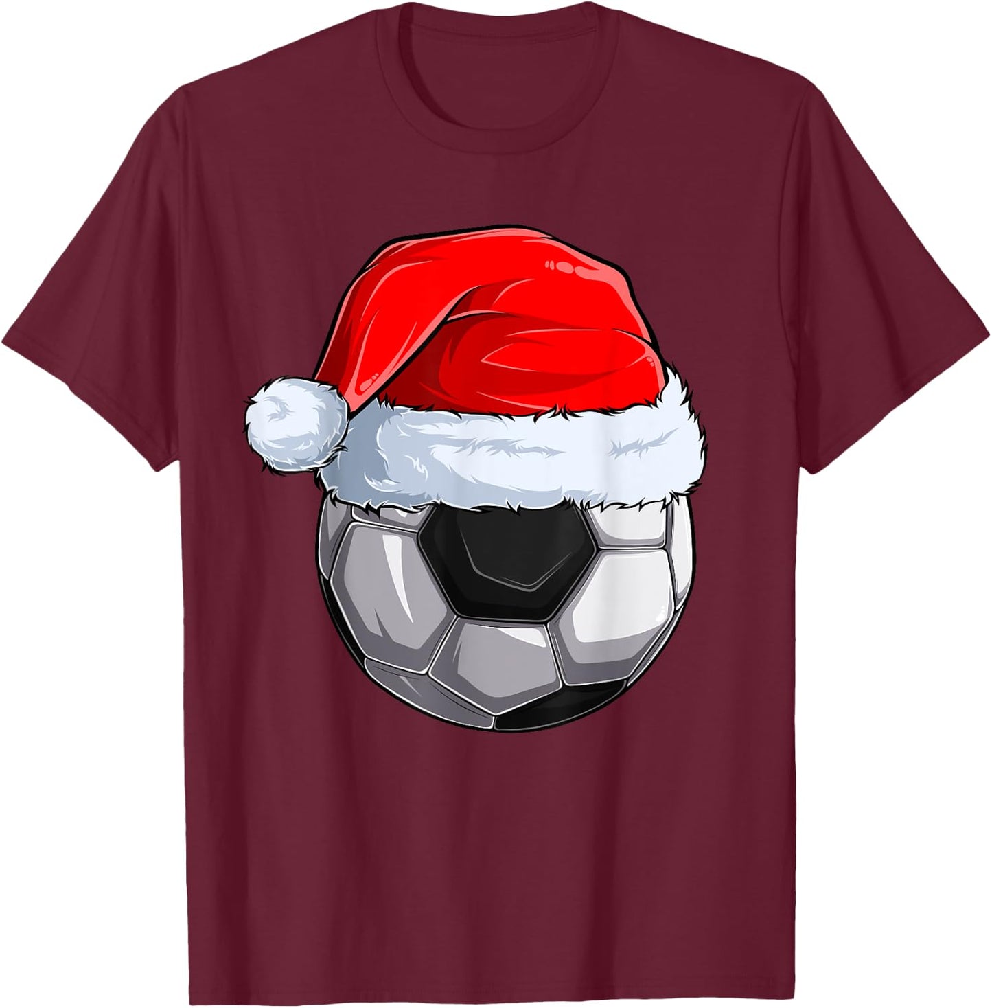 Soccer Ball Santa Hat Christmas Pajama Cool Sport X-Mas T-Shirt - T-Shirt | Maroon
