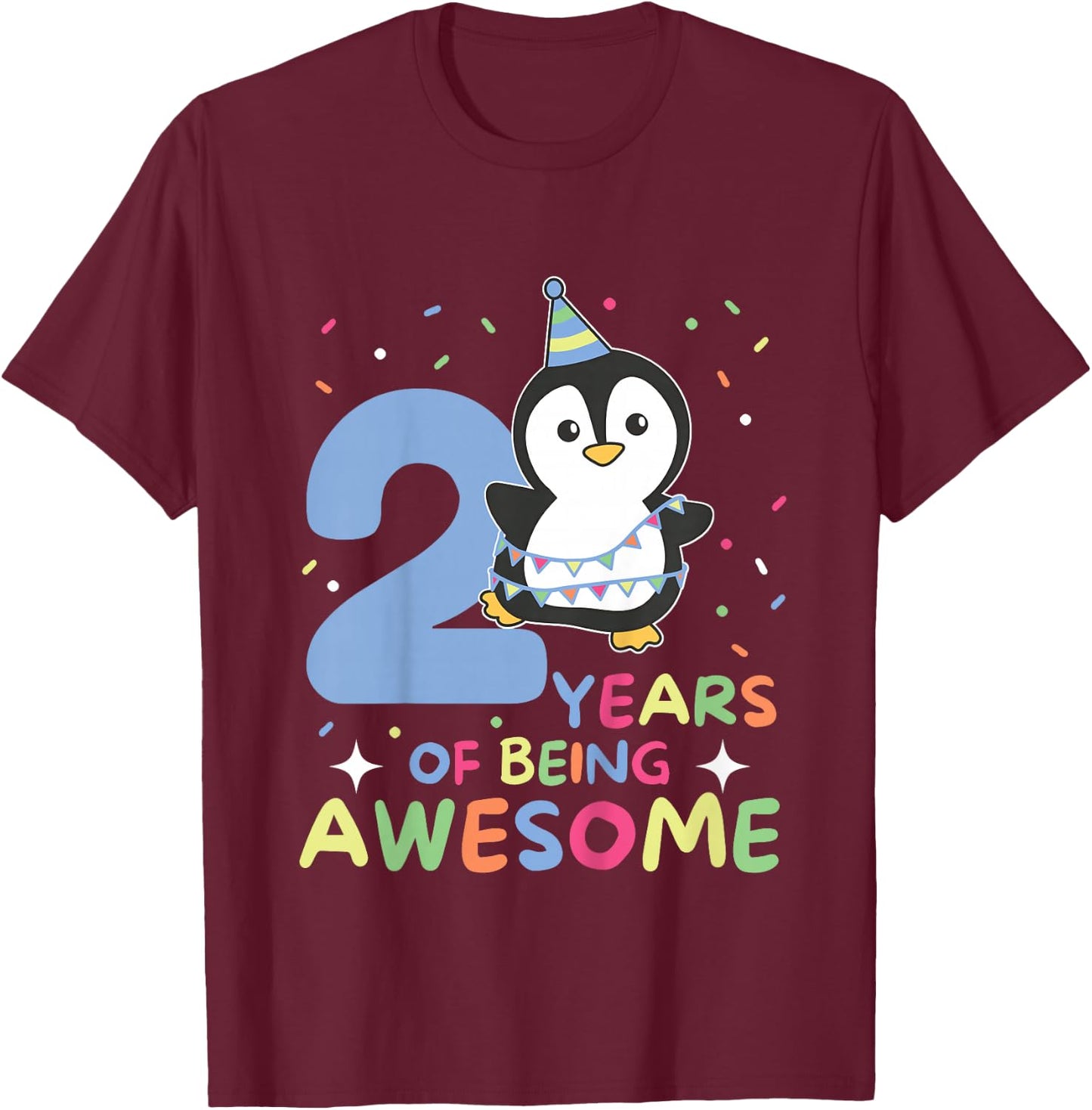 Penguin For The 2nd Birthday For Children Two Years Old T-Shirt - T-Shirt | Maroon