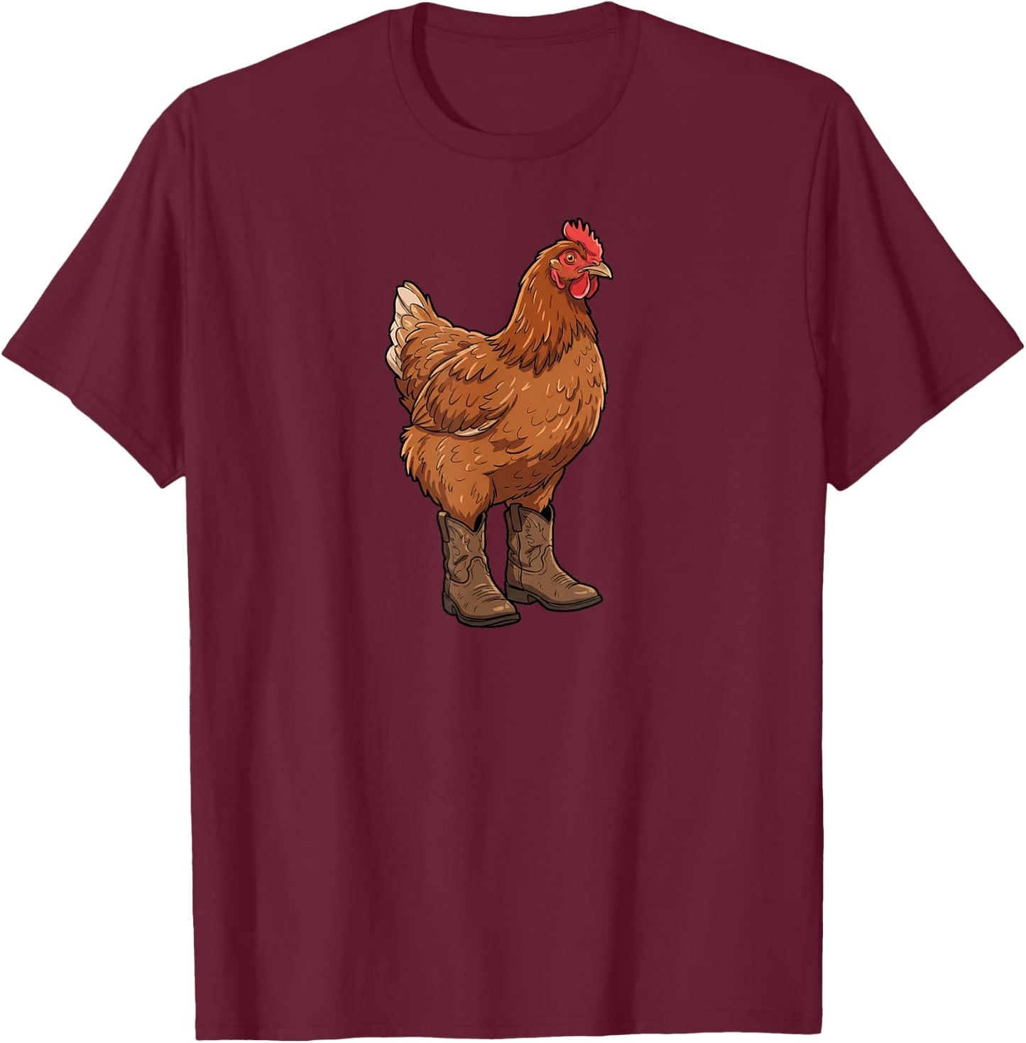Chicken in Cowboy Boots, Funny T-Shirt - T-Shirt | Maroon