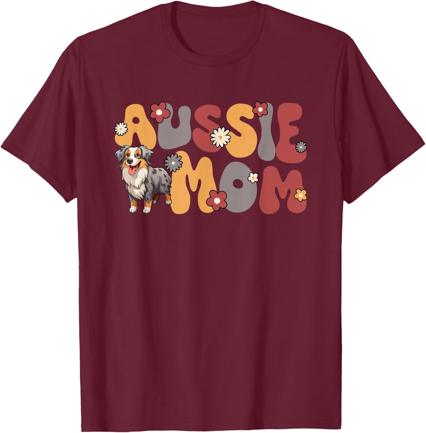 Australian Shepherd Blue Merle Groovy Aussie Mom T-Shirt - T-Shirt | Maroon