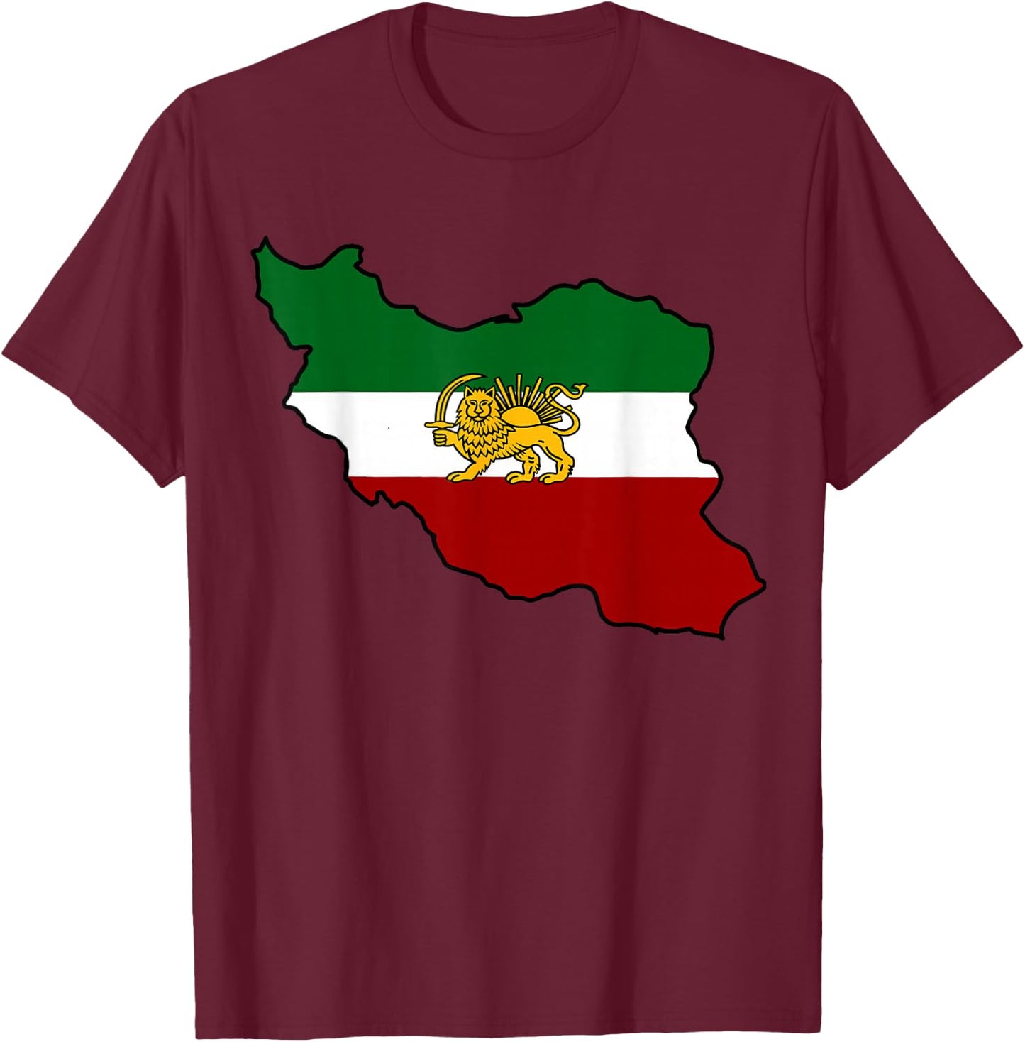 Iran Flag with a Lion , black T-Shirt - T-Shirt | Maroon