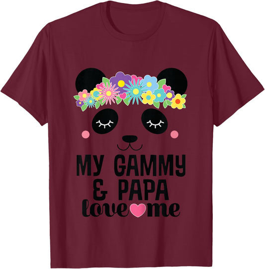 Kids My Gammy And Papa Love Me Granddaughter Panda T-Shirt - T-Shirt | Maroon