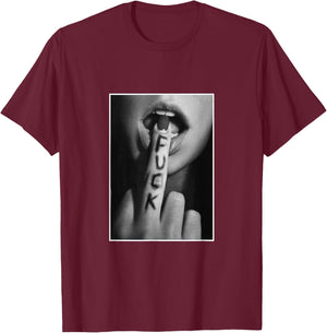 Woman Showing Middle Finger Black Print on Cool Design , black T-Shirt - T-Shirt | Maroon