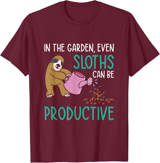 Gardening Sloth Botany Garden Gardener Planting Plants T-Shirt - T-Shirt | Maroon