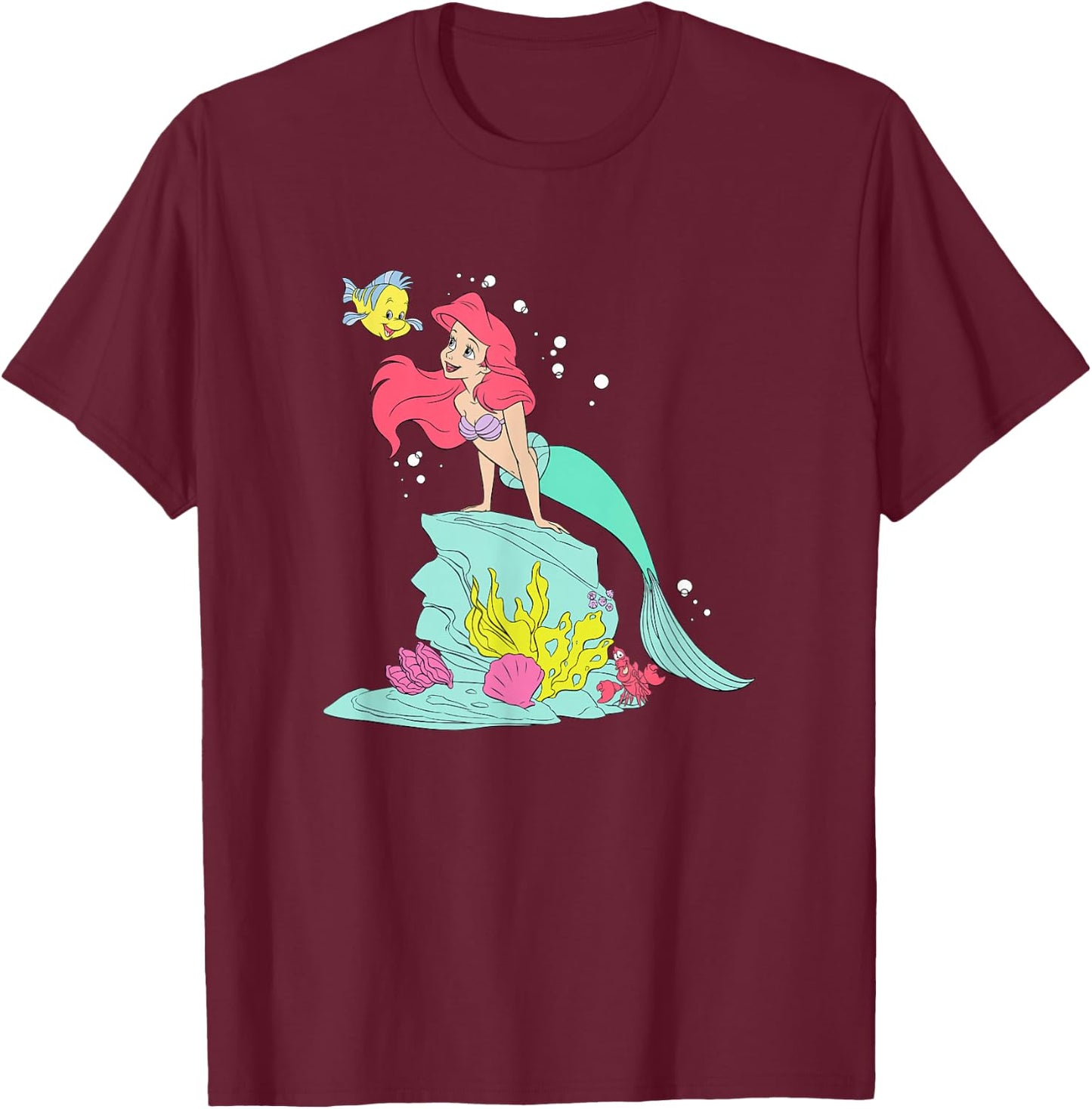 Disney The Little Mermaid Ariel Flounder Sebastian Retro T-Shirt - T-Shirt | Maroon