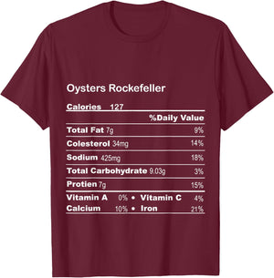 Funny Oysters Rockefeller Thanksgiving Nutritional Fact T-Shirt - T-Shirt | Maroon