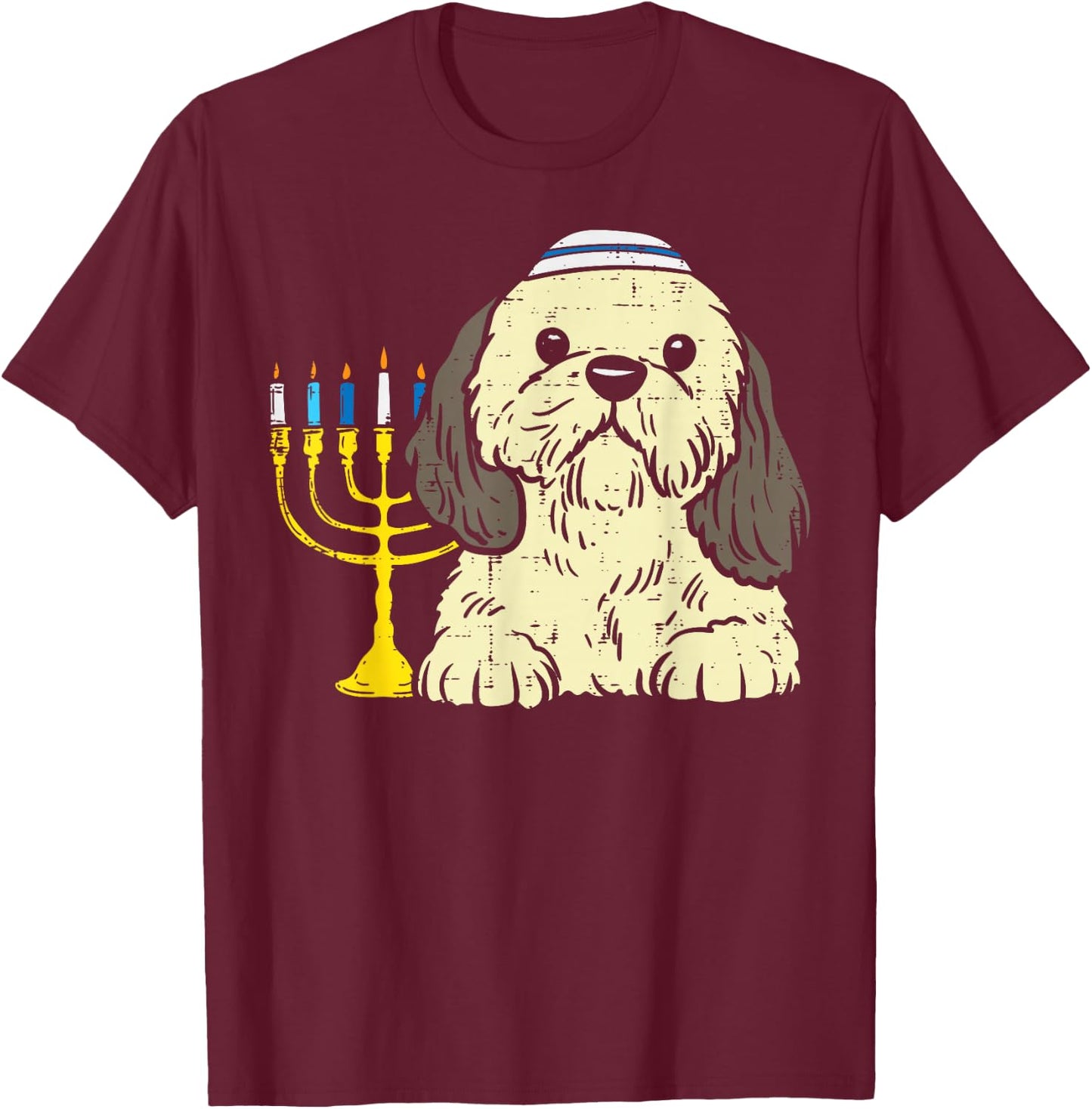 Jewish Shih Tzu Dog Menorah Hanukkah Pajamas Chanukah PJs T-Shirt - T-Shirt | Maroon