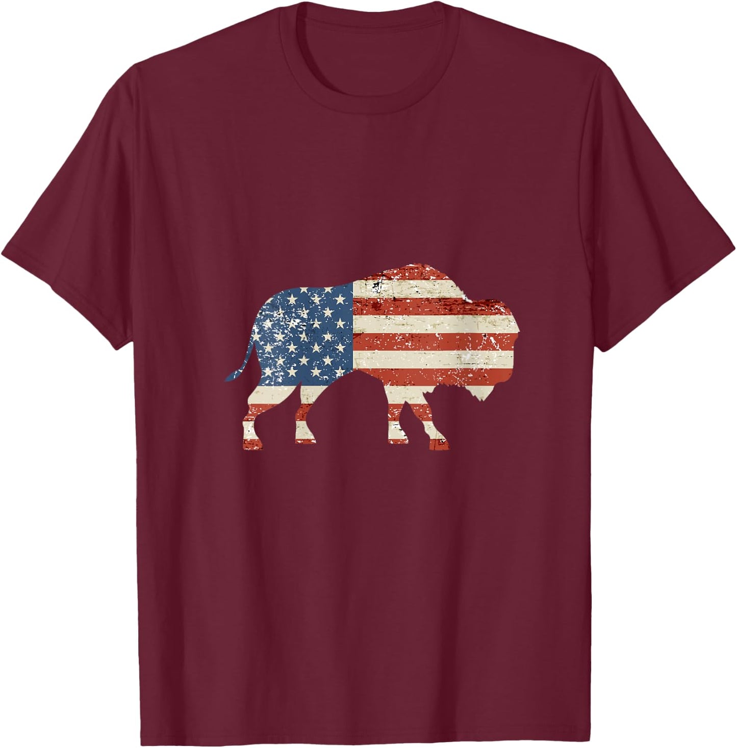 Women's Boys Bison American Flag Buffalo 4th of July Bison Men USA V-Neck T-Shirt - T-Shirt | Maroon