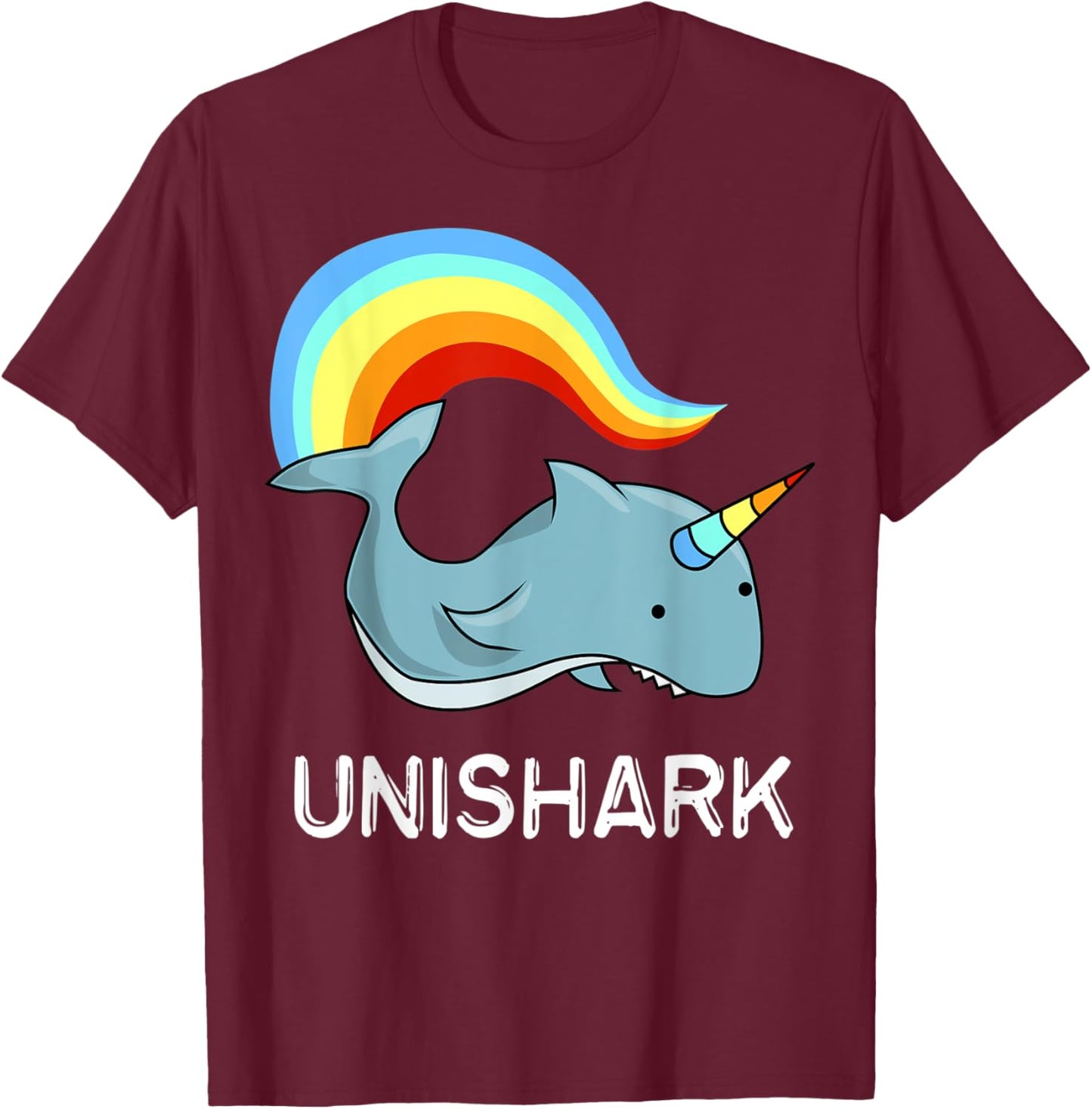Unishark Unicorn and Shark Flying Awesome Gift T-Shirt - T-Shirt | Maroon