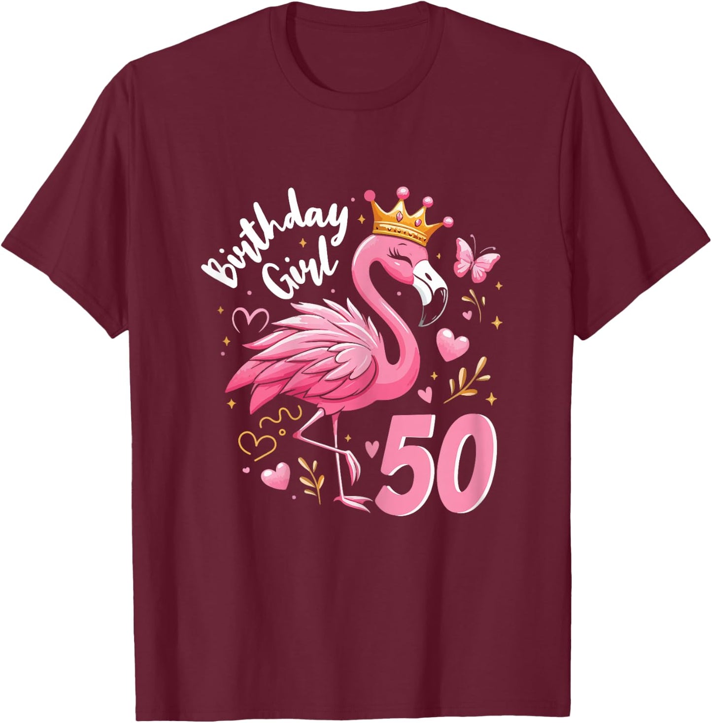 50th Birthday Gift Flamingo Fan 50 Year Old Women 50th Bday T-Shirt - T-Shirt | Maroon