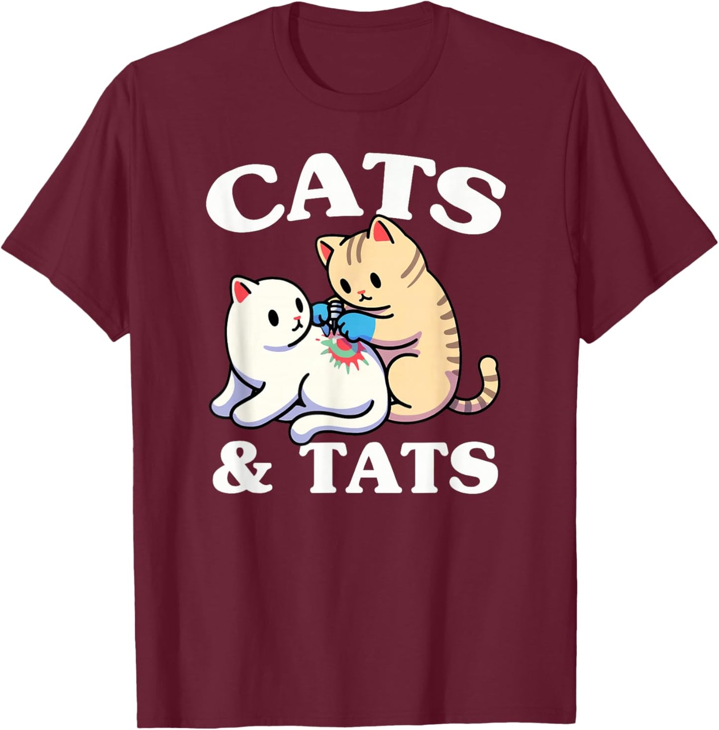 Cats and Tats Funny Feline Tattoo Lover Design T-Shirt - T-Shirt | Maroon