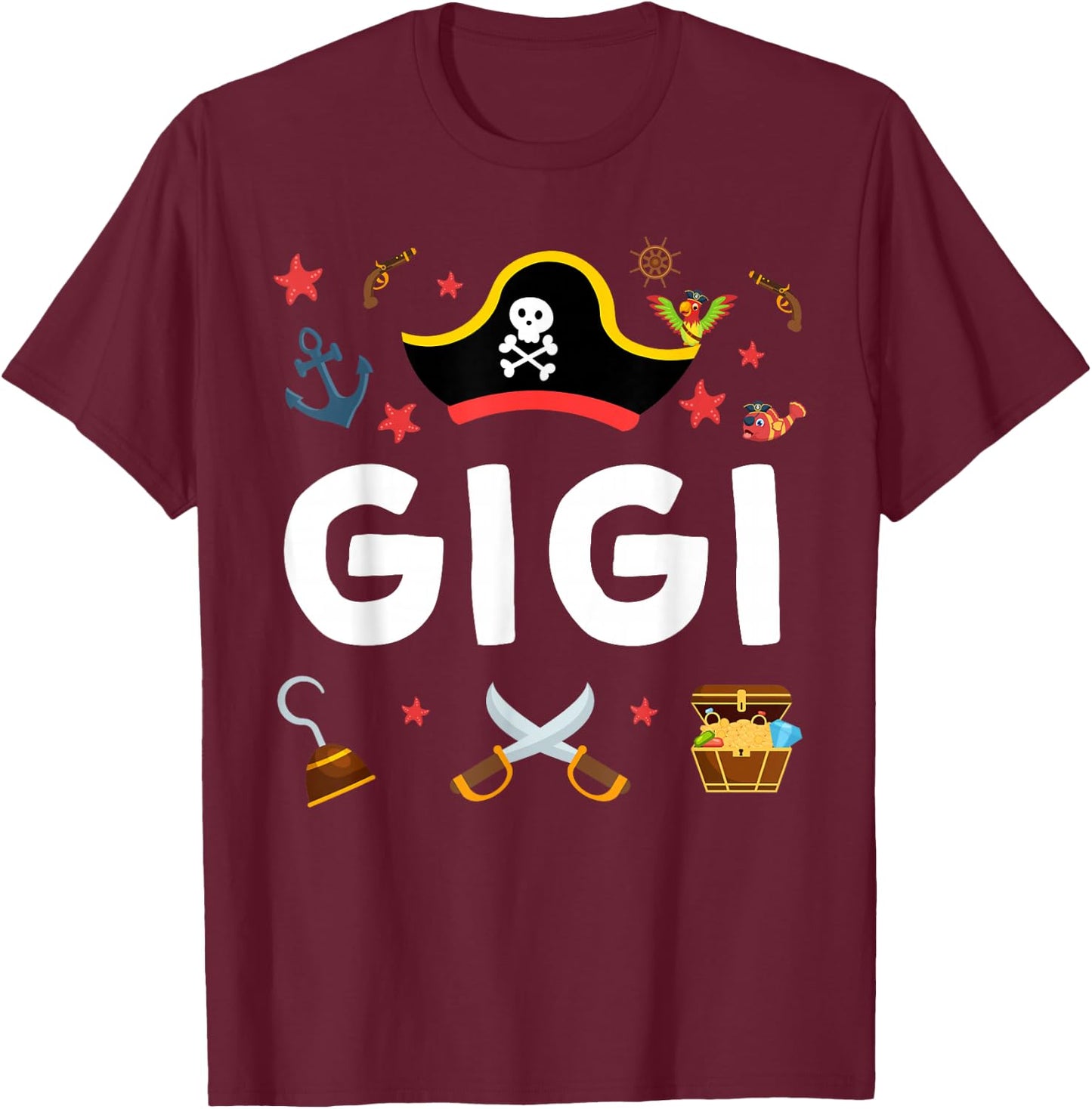Pirate Gigi Pirate's Hat Matching Family Pirate Birthday T-Shirt - T-Shirt | Maroon