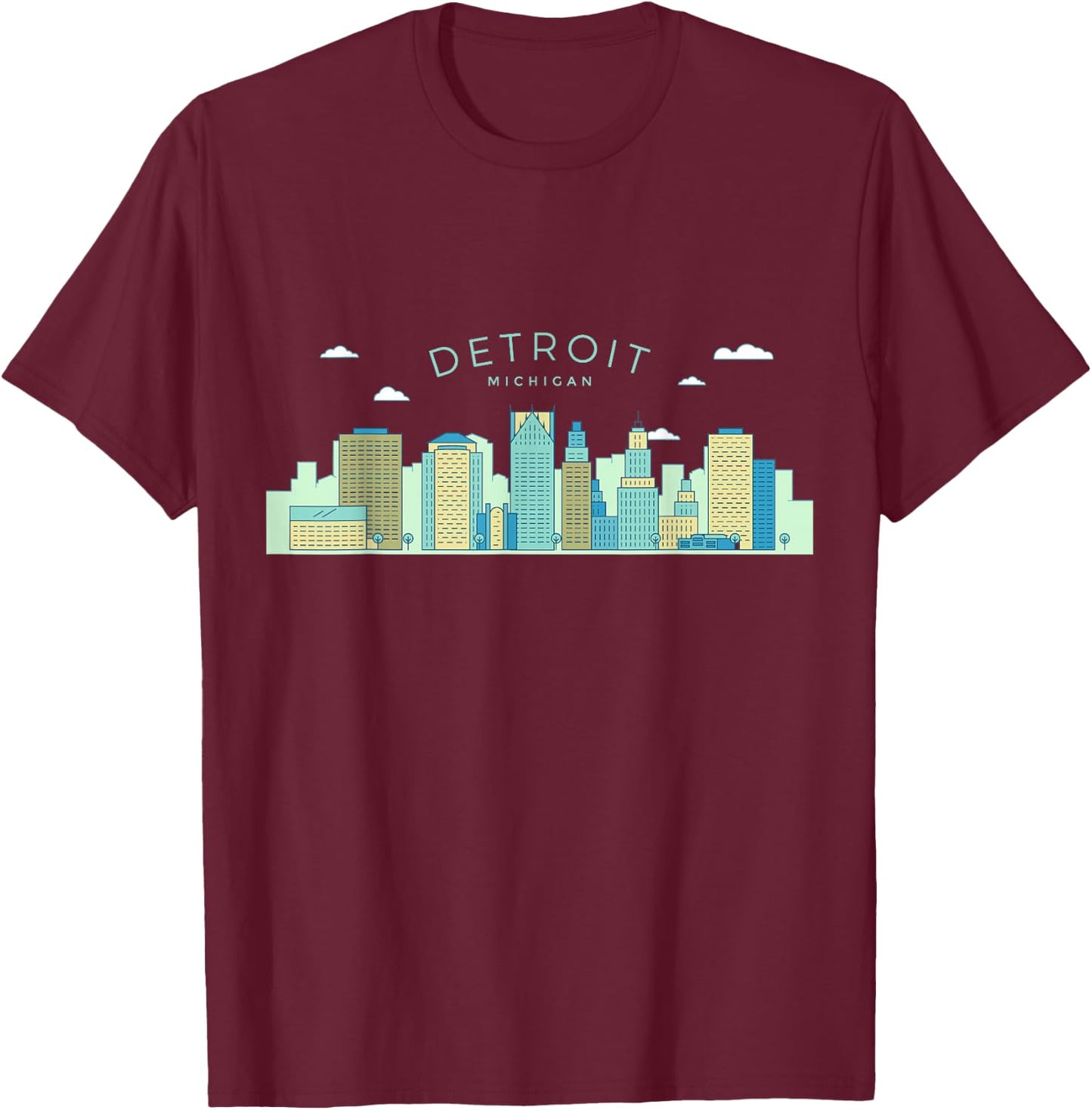 Detroit Skyline Michigan Pride Motor City Vintage Detroit T-Shirt - T-Shirt | Maroon