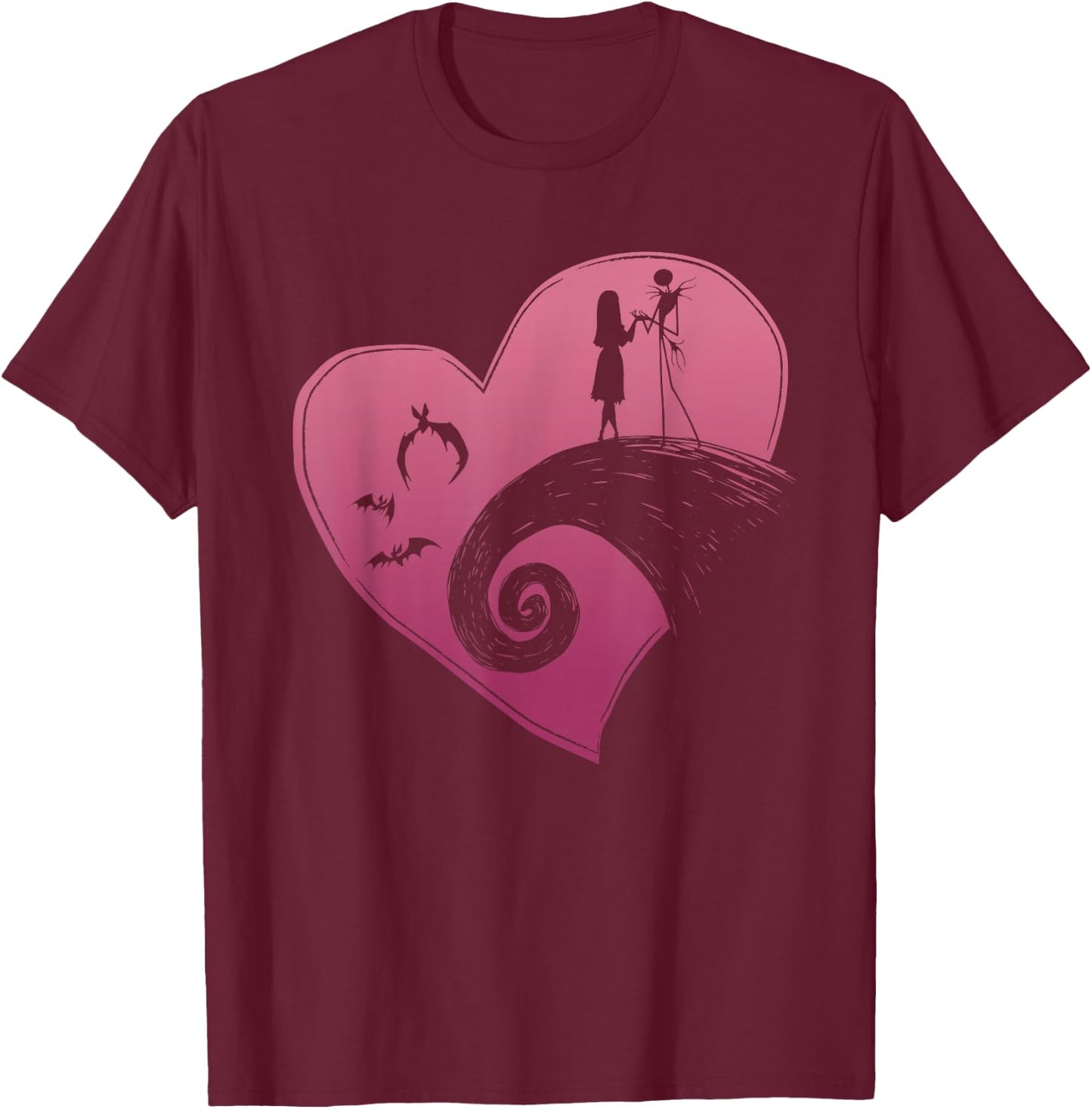 Disney The Nightmare Before Christmas Jack and Sally Heart T-Shirt - T-Shirt | Maroon
