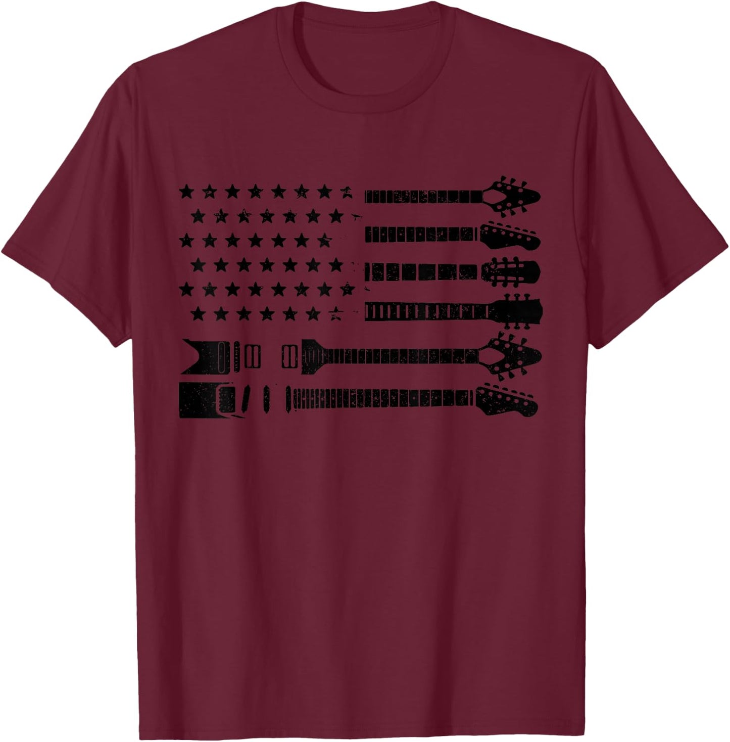 Patriotic Guitar Player Gift American Flag Guitarist Vintage T-Shirt - T-Shirt | Maroon