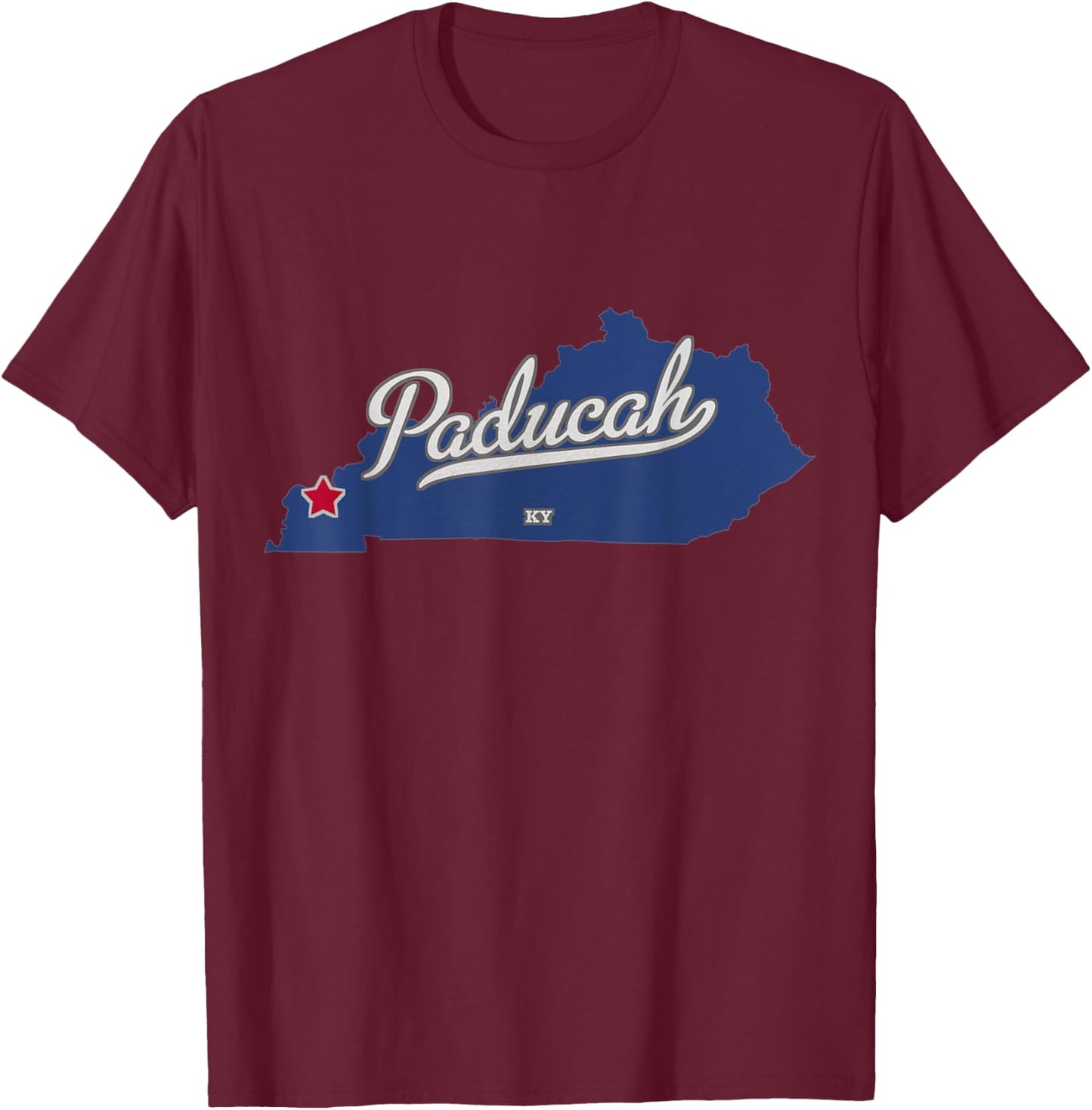 Paducah Kentucky KY Map T-Shirt - T-Shirt | Maroon