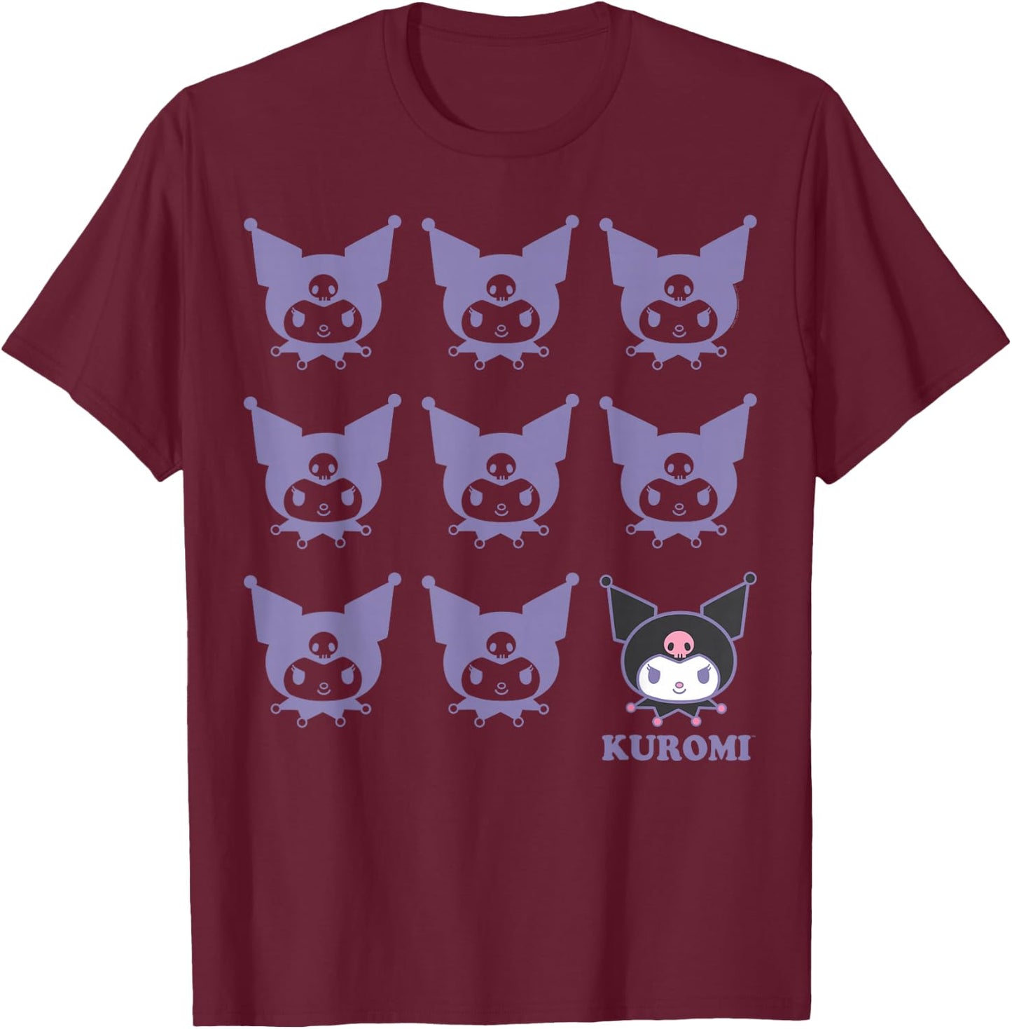 Kuromi Real - Kids Adult - Black - Short Sleeve - Cotton 100% - Small T-Shirt - T-Shirt | Maroon