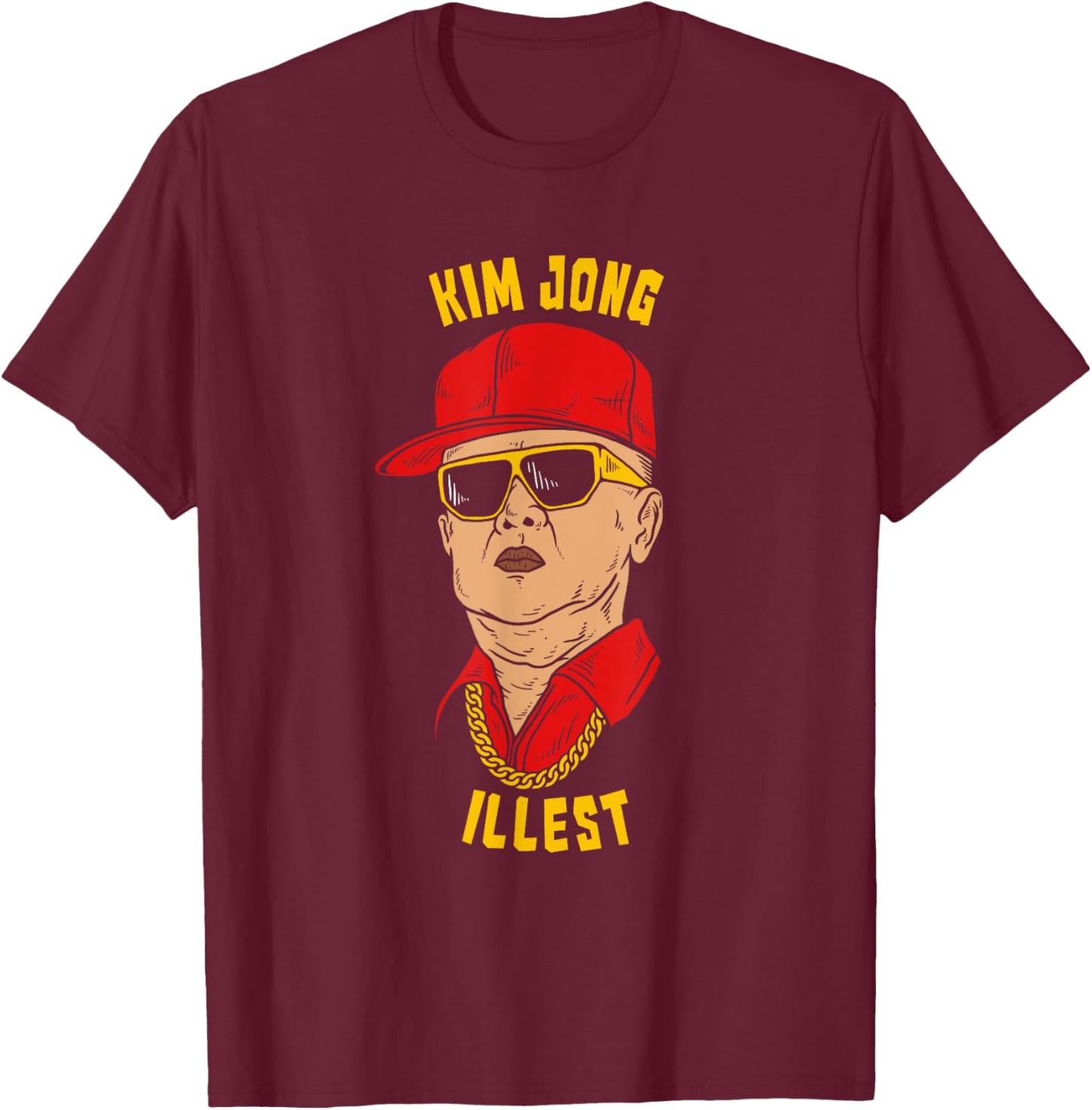 Funny Kim Jong Il North Korea - Kim Jong Illest - -Adults, Kids - Black - Cotton Blend - Short Sleeve - Classic Fit T-Shirt - T-Shirt | Maroon