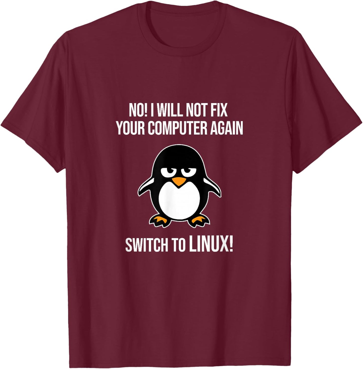 Swith zu Linux Wütend Tux Pinguin Linux Maskottchen Freiheit T-Shirt - T-Shirt | Maroon
