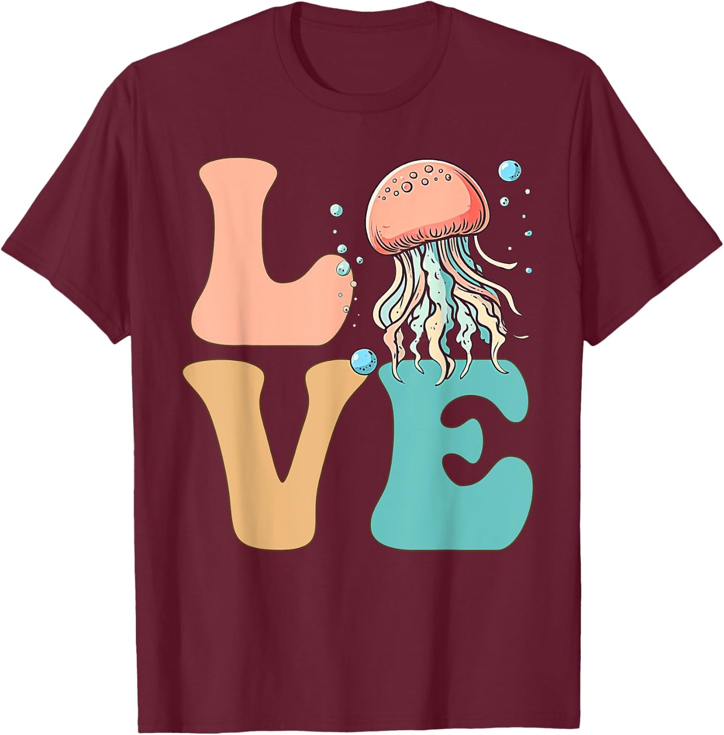 Jellyfish Ocean Life LOVE T-Shirt - T-Shirt | Maroon