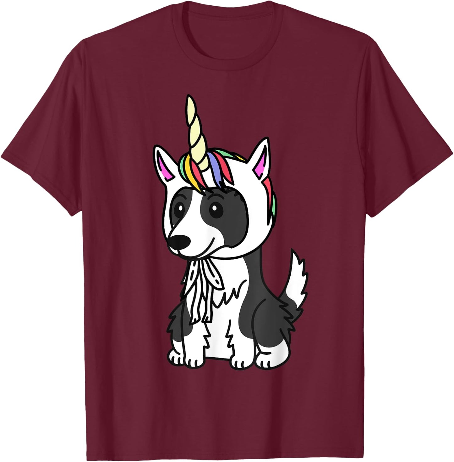 Unicorn Hat Border Collie Funny Dog Men Women Kids T-Shirt - T-Shirt | Maroon