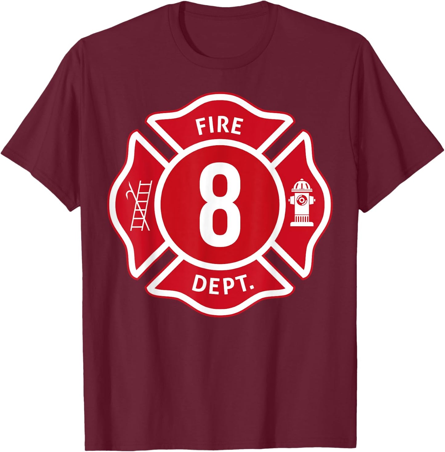 Kids Fire Truck 8th Birthday Boy Firefighter 8 Year Old T-Shirt - T-Shirt | Maroon